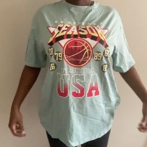 Mint Blue SHEIN Drop Shoulder Letter Graphic Oversize Tee